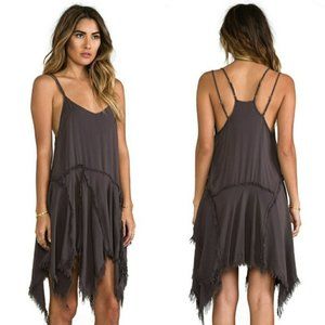 Free People Tattered Up Slip Dress Charcoal Gray